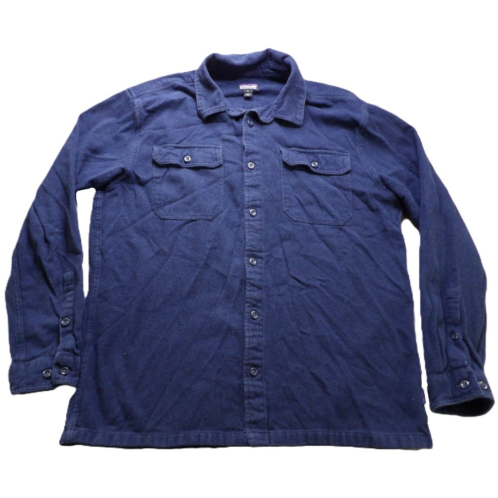Patagonia Men L Long Sleeve Lightweight A/C Shirt Navy Organic Cotton Button Up